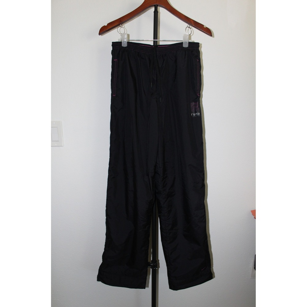 VTG Nike Black Nylon Track Pants Pink/Purple‎ Contrast Stitching Wide Leg XL